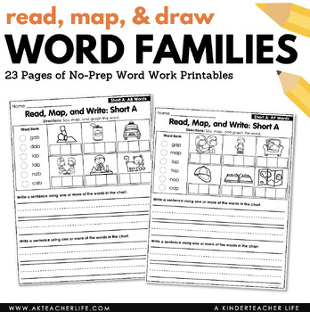 Preview of CVC Word Families Read, Map, and Draw Worksheets