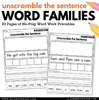 Preview of CVC Word Families Word Families Making Sentences Worksheets
