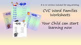 CVC Word Families Worksheets 22 Word Families Included