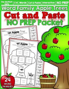 Preview of CVC Word Family Apple Trees NO PREP (Cut and Paste)