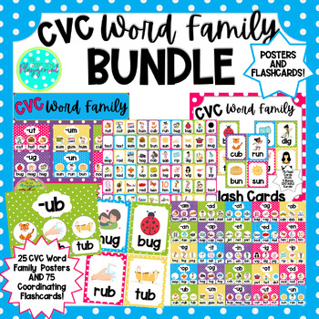 Preview of CVC Word Family Bundle - CVC Posters and Flashcards - Phonics Bundle