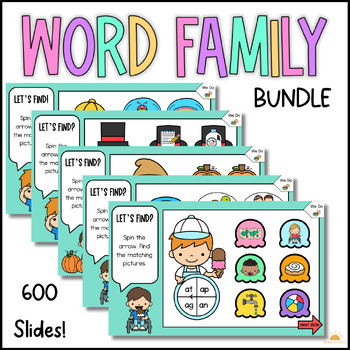 Preview of CVC Word Family Bundle / No Prep / PowerPoint / Kindergarten / Reading Centres