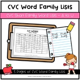 CVC Word Family Lists - A to U | Phonics | Classroom and I