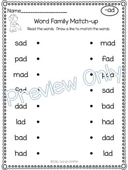 CVC ~ Word Family Match Up ~ Short vowel Worksheets by Little Learning