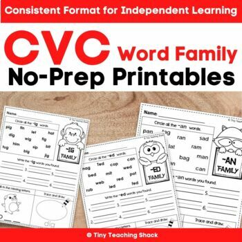 Preview of CVC Word Families Phonics Worksheets, Phonics Interventions, & CVC Worksheets