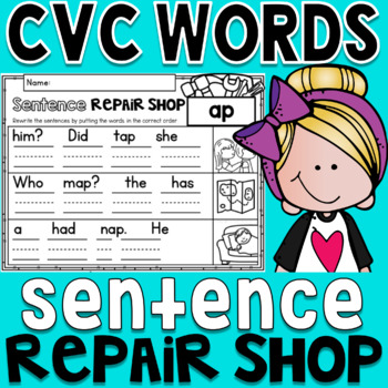 Preview of CVC Word Family Sentence Repair Shop