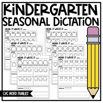 Preview of Seasonal Dictation Spelling Sounds CVC Word Family Words and Sentences