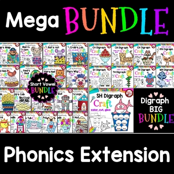 Preview of CVC Word Family and Digraph Crafts | Phonics Activity MEGA BUNDLE