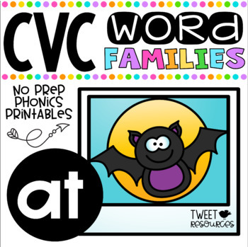 Preview of CVC Word Family 'AT' No Prep Phonics Printables FREEBIE