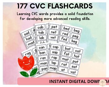 Preview of CVC Word Flashcards, Consonant Vowel Consonant, CVC Words, Phonemic Awareness