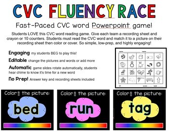 Preview of CVC Word Fluency Race Powerpoint Game