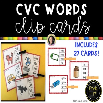 CVC Word Games | Clothespin Clip Cards by Little Learning Corner