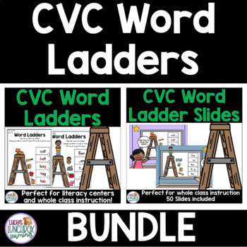 Preview of CVC Word Ladder Slides and Printables BUNDLE