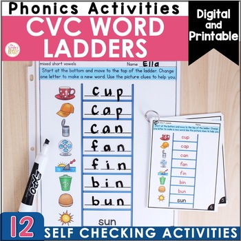 Preview of CVC Word Ladders - Word Chains - Printable and Digital Phonics Activities