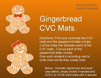 Preview of CVC Word Mats for Centers Gingerbread Theme