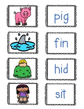 CVC Word Memory Game or Match Pictures and Words Literacy Center 2