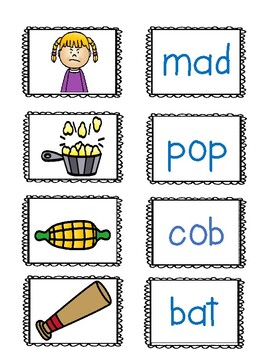 CVC Word Memory Game or Match Pictures and Words Literacy Center 4