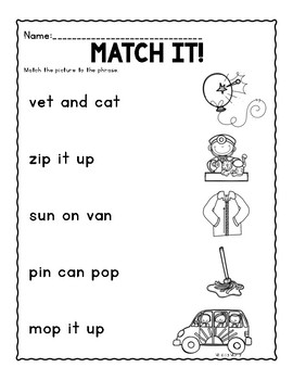 cvc word phrases worksheets decodable short vowel phrases by melissa