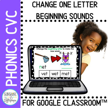 Preview of CVC Word Practice Activity Change One Letter Beginning Sounds Google Classroom™