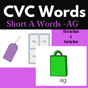 Preview of CVC Word Practice Boom Deck Distance Learning Short A word family -- -AG words