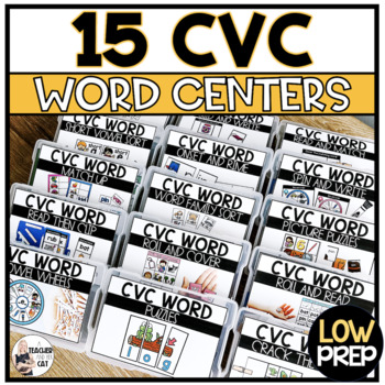 Preview of Kindergarten CVC Word Practice Activities Low Prep Centers Full Year Bundle
