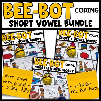 Preview of Bee Bot Printables Short Vowel Words CVC Words with Pictures & Blends Blue Bot