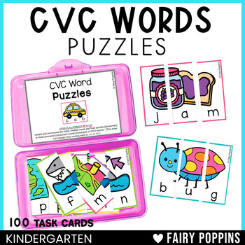 CVC Word Puzzles Phonemic Awareness Activities | Literacy Task Cards