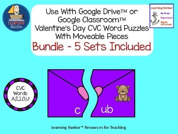 Preview of CVC Word Puzzles with Moveable Pieces BUNDLE  A E I O U  for Google Classroom™