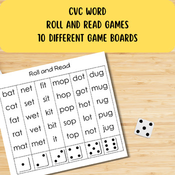 CVC Word Roll and Read Games for Decoding Practice// Phonics Practice