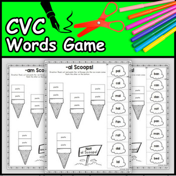 Preview of CVC Word Scoop- CVC Words Game- Cut and Paste