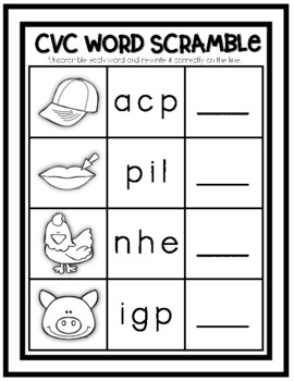 Preview of CVC Word Scramble Worksheets (((3 PAGES)))