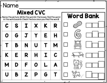 cvc word search puzzle write and find activty and worksheets tpt