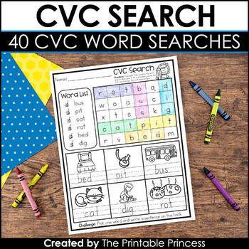 Preview of CVC Worksheets Kindergarten Word Searches Find and Write the CVC Word