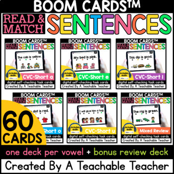 Preview of CVC Word Sentences Boom Cards™️ | Digital CVC Reading Practice