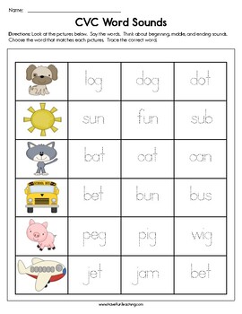 CVC Word Sounds Worksheet by Have Fun Teaching | TpT