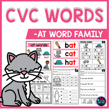 Preview of Short Vowel CVC Words Worksheets and Activities FREEBIE - -AT WORD FAMILY