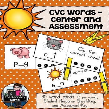 CVC Word Work Center and Assessment by The Kennedy Korral | TPT