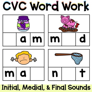 Preview of CVC Word Work {Identifying Initial, Medial, & Final Sounds}