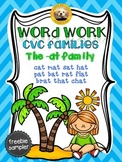 CVC Word Work: The -AT Family No Prep Packet FREEBIE sampler