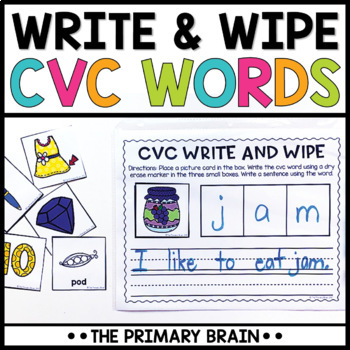 Preview of CVC Word Practice Write and Wipe With Pictures | Writing Simple CVC Sentences