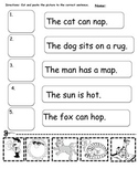 CVC Word and Sentence Reading Picture Match (Cut & Paste)