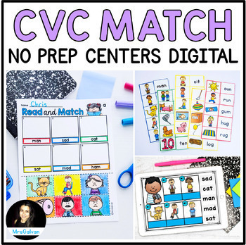 Preview of CVC Words to Picture Matching Mats Read and Match Print and GO Boom Cards