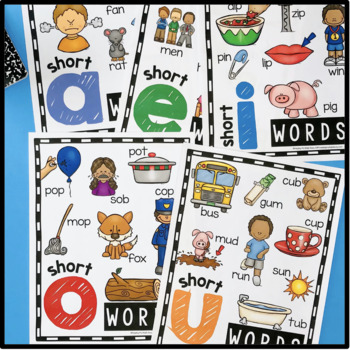 Preview of CVC Words Anchor Charts Poster Phonics Kindergarten Prek Preschool Short Vowels