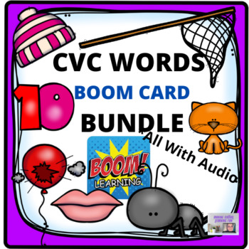 Preview of CVC Words -  All Short vowels BOOM CARD BUNDLE With Audio