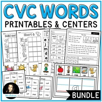 Preview of CVC Words BUNDLE NO PREP Worksheets and Centers