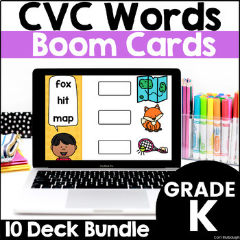 Preview of CVC Word Practice Digital Activities Boom Cards for Blending CVC Word Pictures