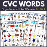 CVC Words Bingo Game and Vocabulary Cards with Real Pictur