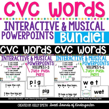Preview of CVC Words Blending Powerpoints & Printables {BUNDLE} | Distance Learning