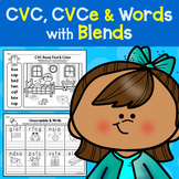 CVC Words, CVCe Words & Words with Blends Worksheets (Read