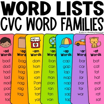 Preview of CVC Words Cards CVC Word Family Word Lists CVC Word Family Phonics Intervention